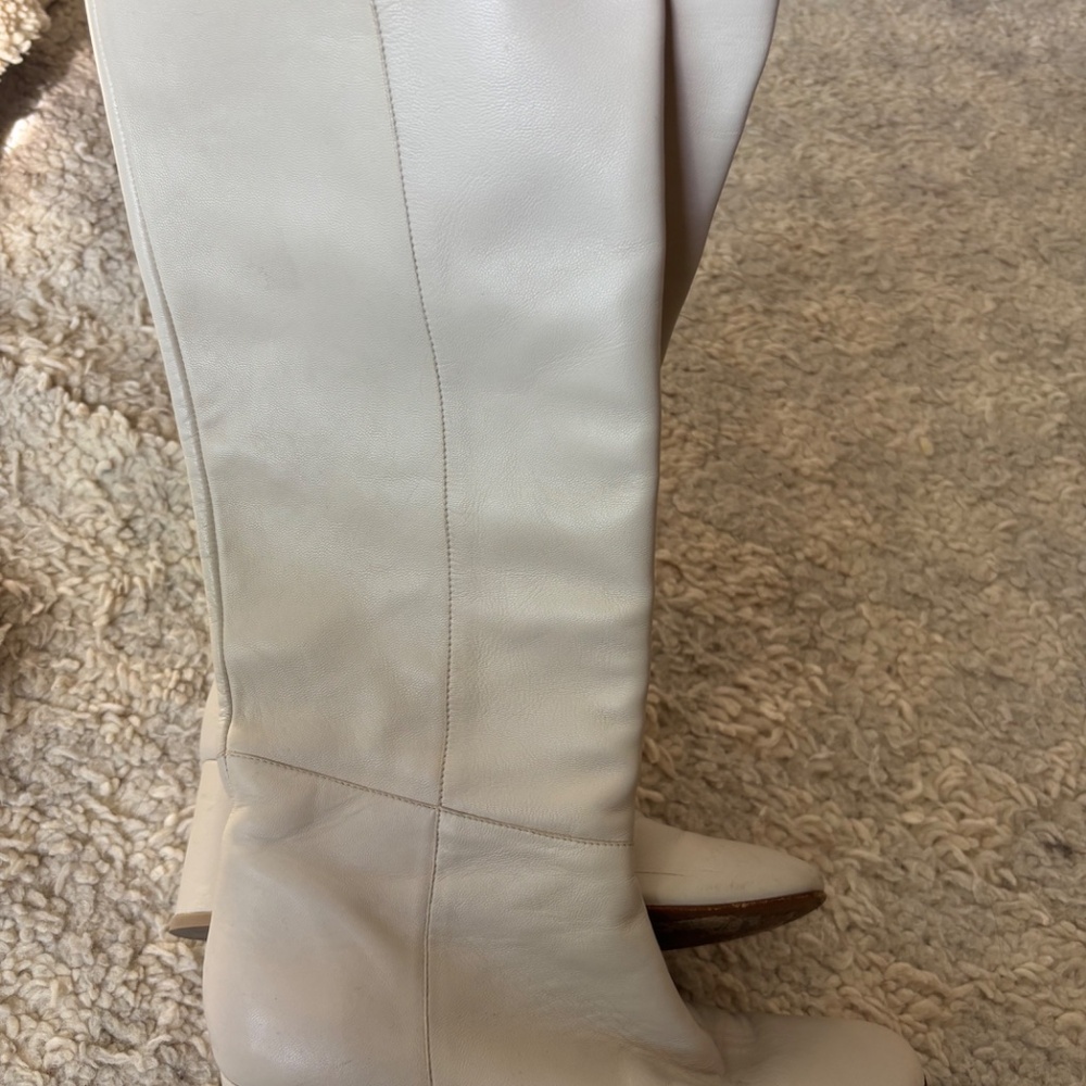 Loq Boots Knee High Heels Off White Glove Leather 37 7 - Picture 7 of 10